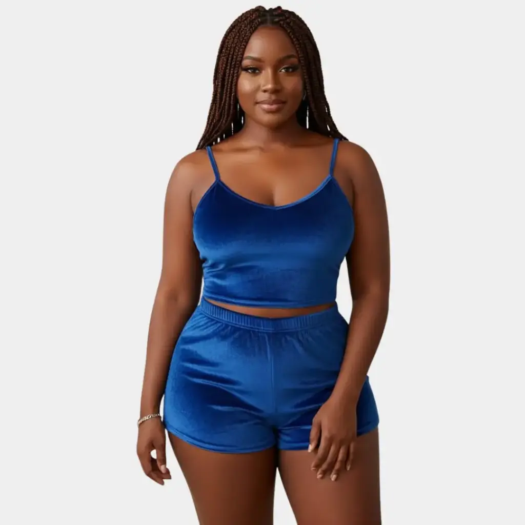 [LN-FPY-00000601] Pyjama deux pièces -Velours Nuit (Blue, M)