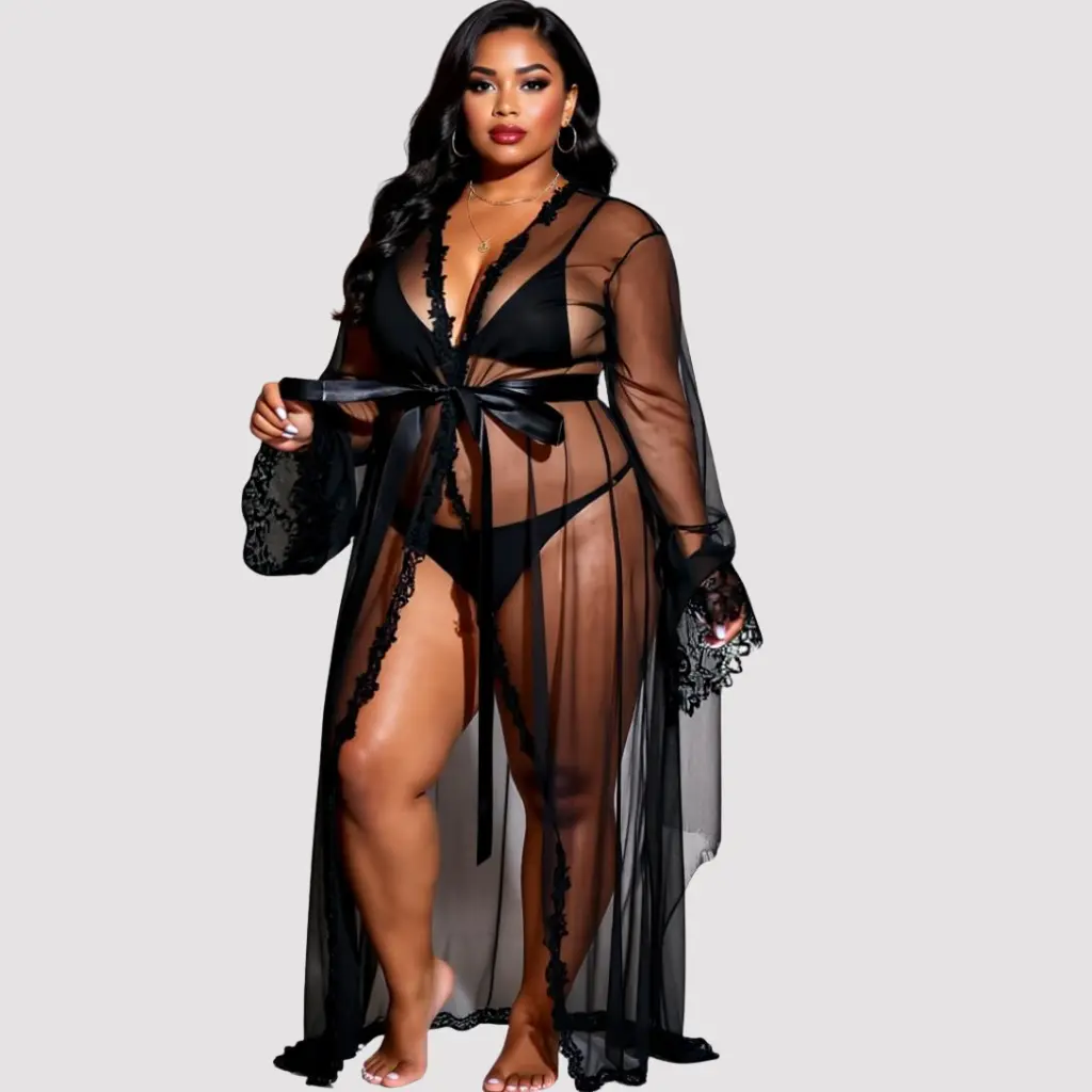 [LN-FLF-000000604] Lingerie une pièces -Peignoie Sensuelle (Noir, Standard)