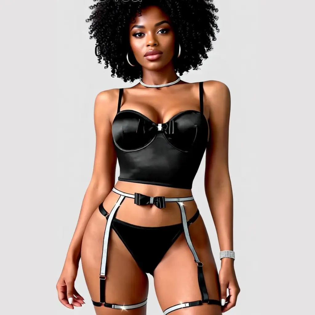 [LN-FLF-000000703] Lingerie trois pièces -Étreinte de Soie (Black, S)